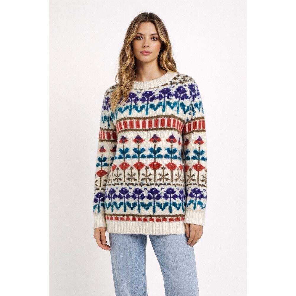 Knit Knit Vintage 90s colorful Nordic floral  print crew neck sweater in Size M